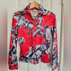 VINTAGE Red and Black Graphic Button-Up Shirt